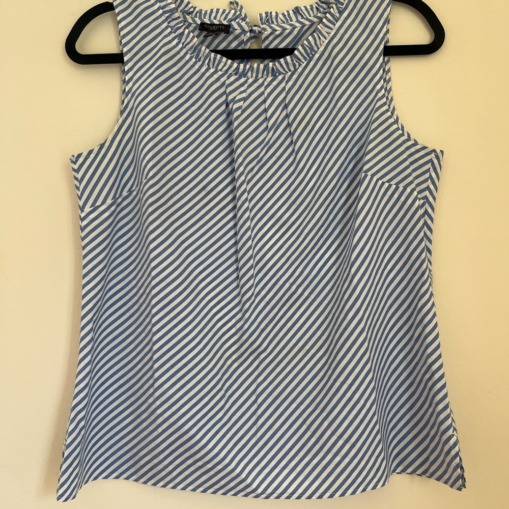 TALBOTS Women Blouse Medium Petite Blue Stripes Cotton
